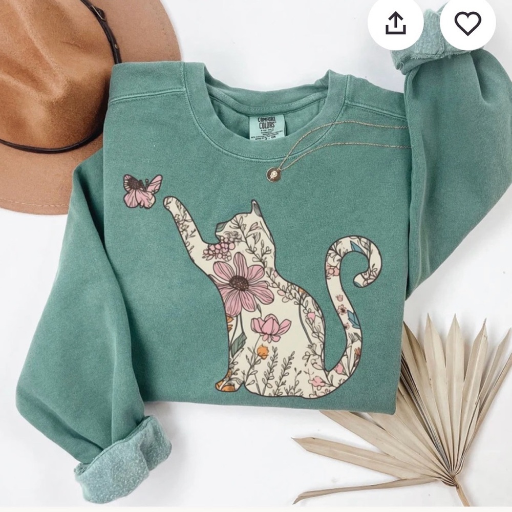 NWOT, Women’s Comfort Colors green cat sweatshirt, M, H88